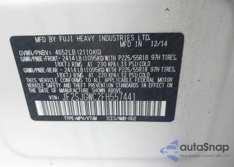 2015 Subaru Forester 2.0Xt Touring z USA, uszkodzony, nr VIN JF2SJGWC2FH557441